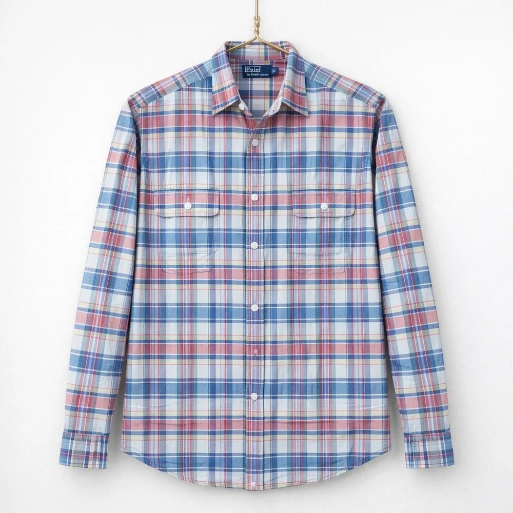 Polo Ralph Lauren Blue Plaid Button Up Long Sleeve Shirt L Classic Oxford Preppy